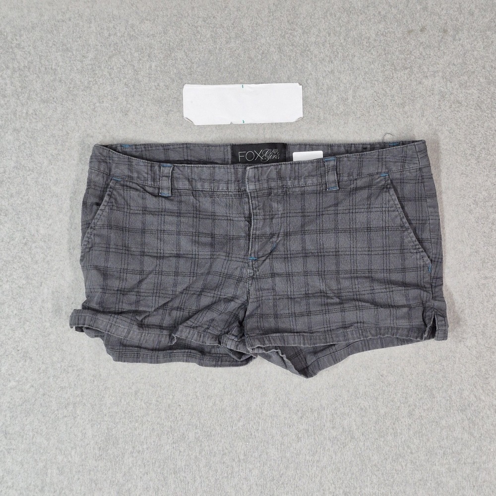 VINTAGE FOX Girls Juniors Shorts 9 Gray Plaid Y2K Chino Low Rise 2" Inseam